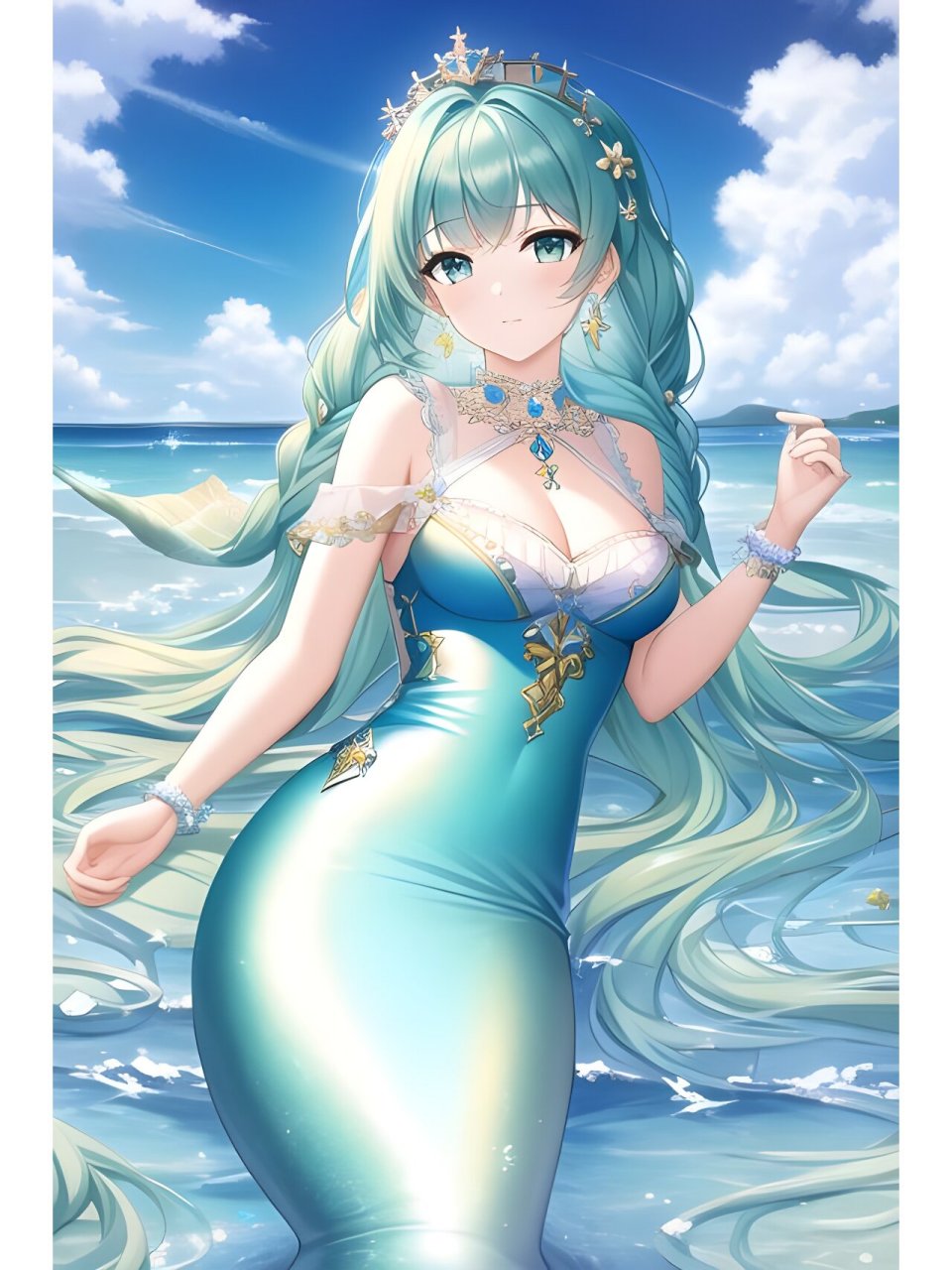 大海蓝天美人鱼公主,动漫二次元绘画人物