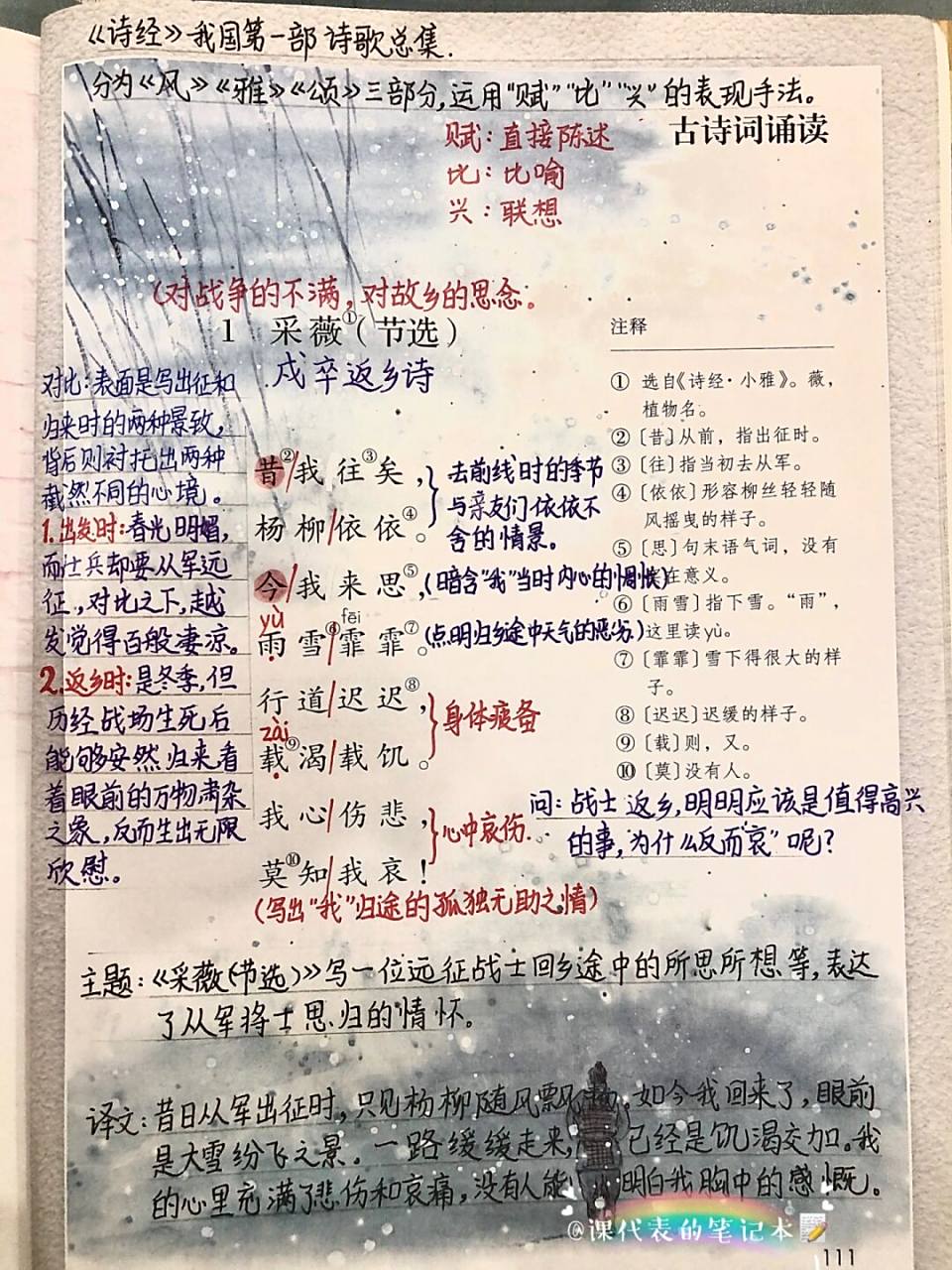 六年级(下)第六单元《采薇(节选)》笔记 六年级语文(下)第六单元 1