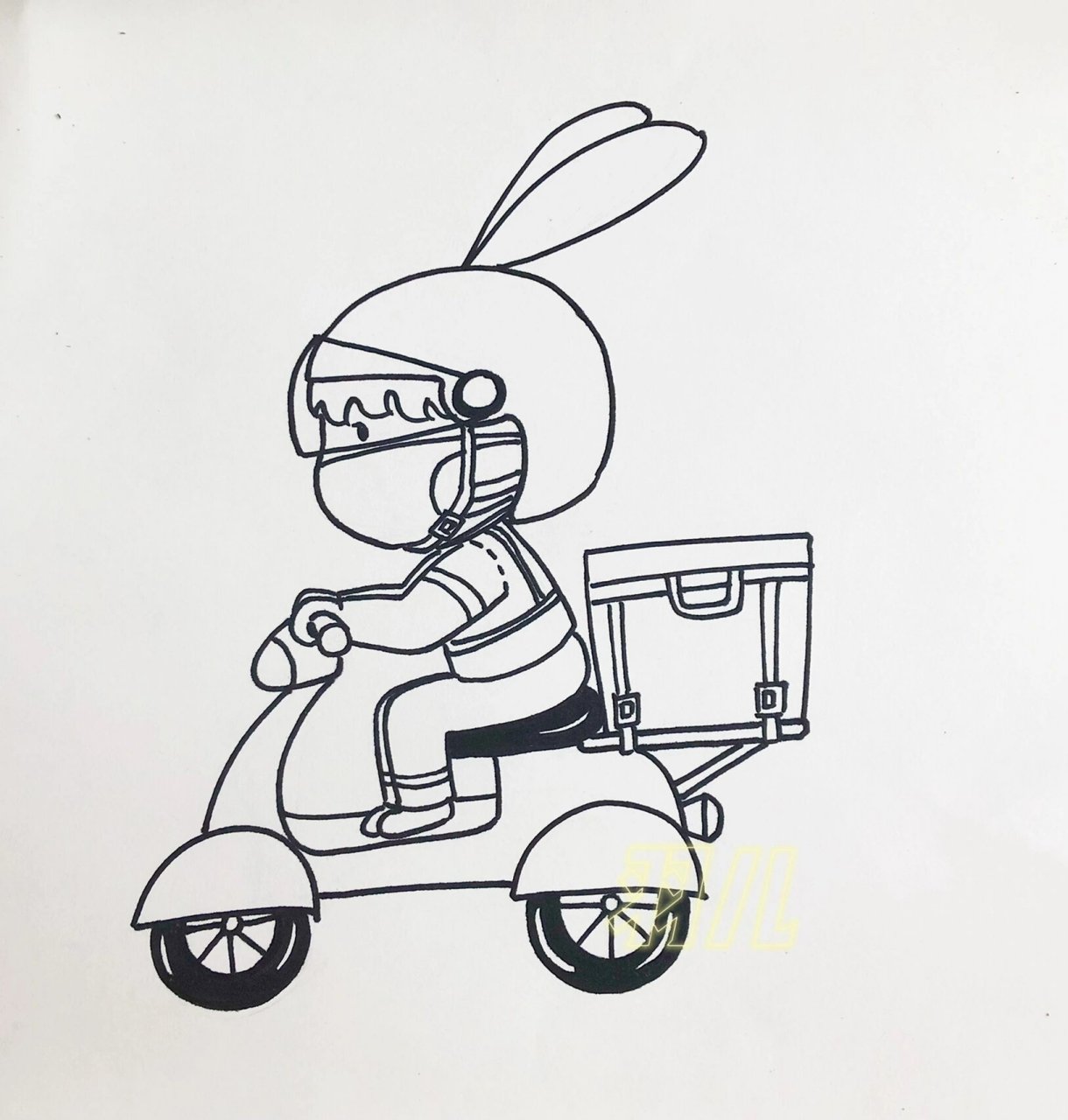 儿童画《外卖小哥》,2-3年级人物画.