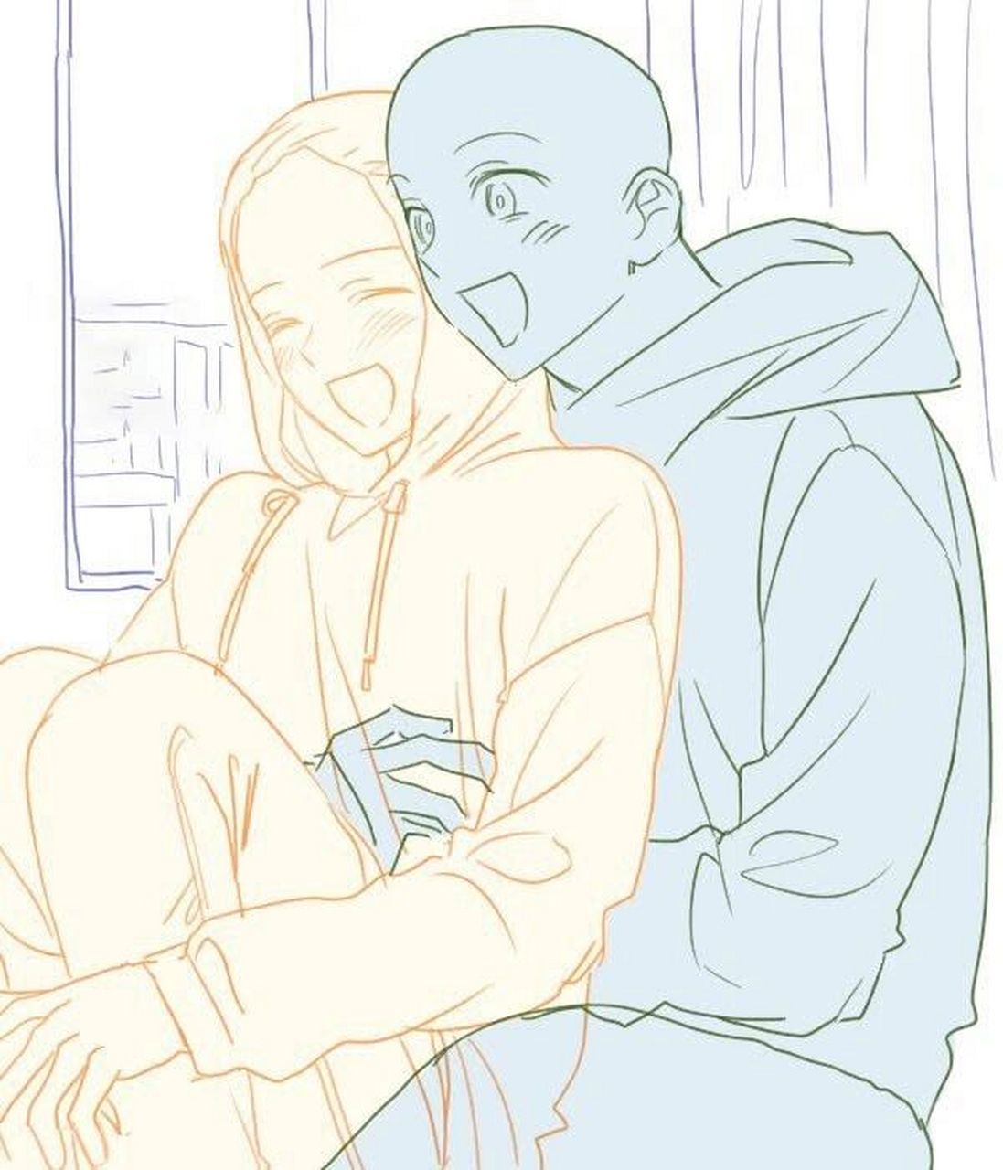 超甜的双人组合线稿(有笔刷可以分享哦) 最近真的超喜欢这种风格