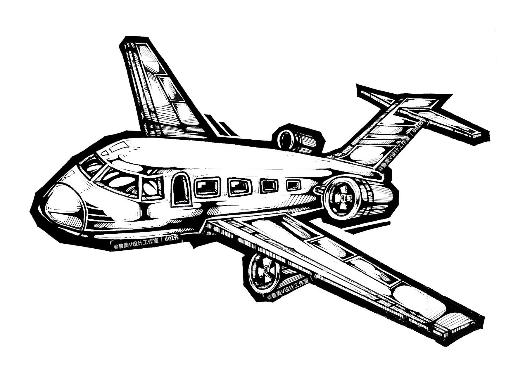 鲁美设计|黑白装饰画|飞机|单体步骤 鲁迅美术学院设计基础,黑白装饰