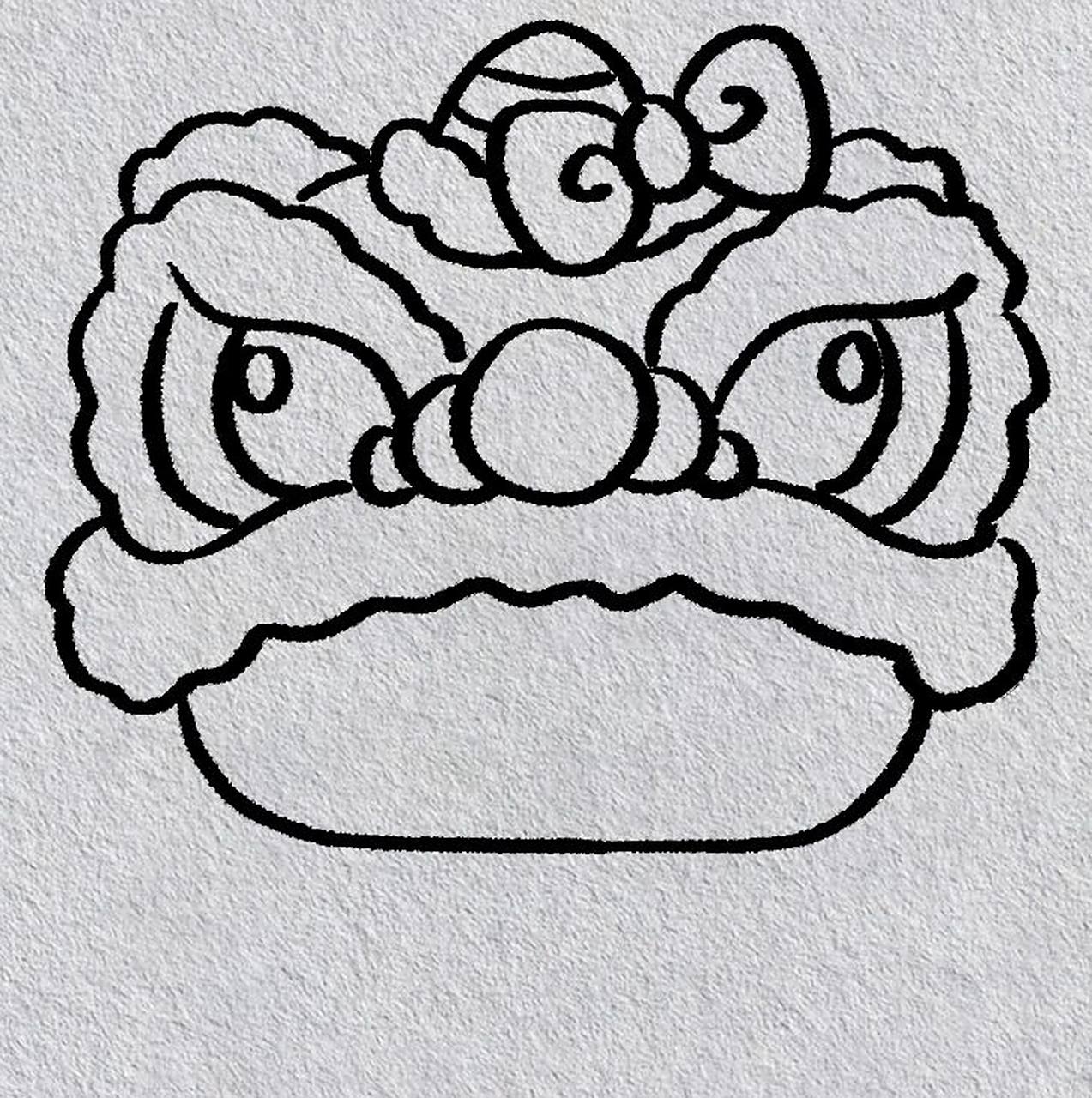 可爱醒狮头简笔画 除夕快乐呀!祝大家平安喜乐发大财!