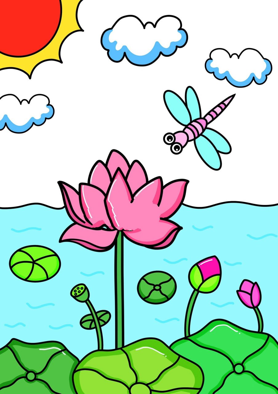 荷花 创意画 简笔画 儿童画 蜻蜓