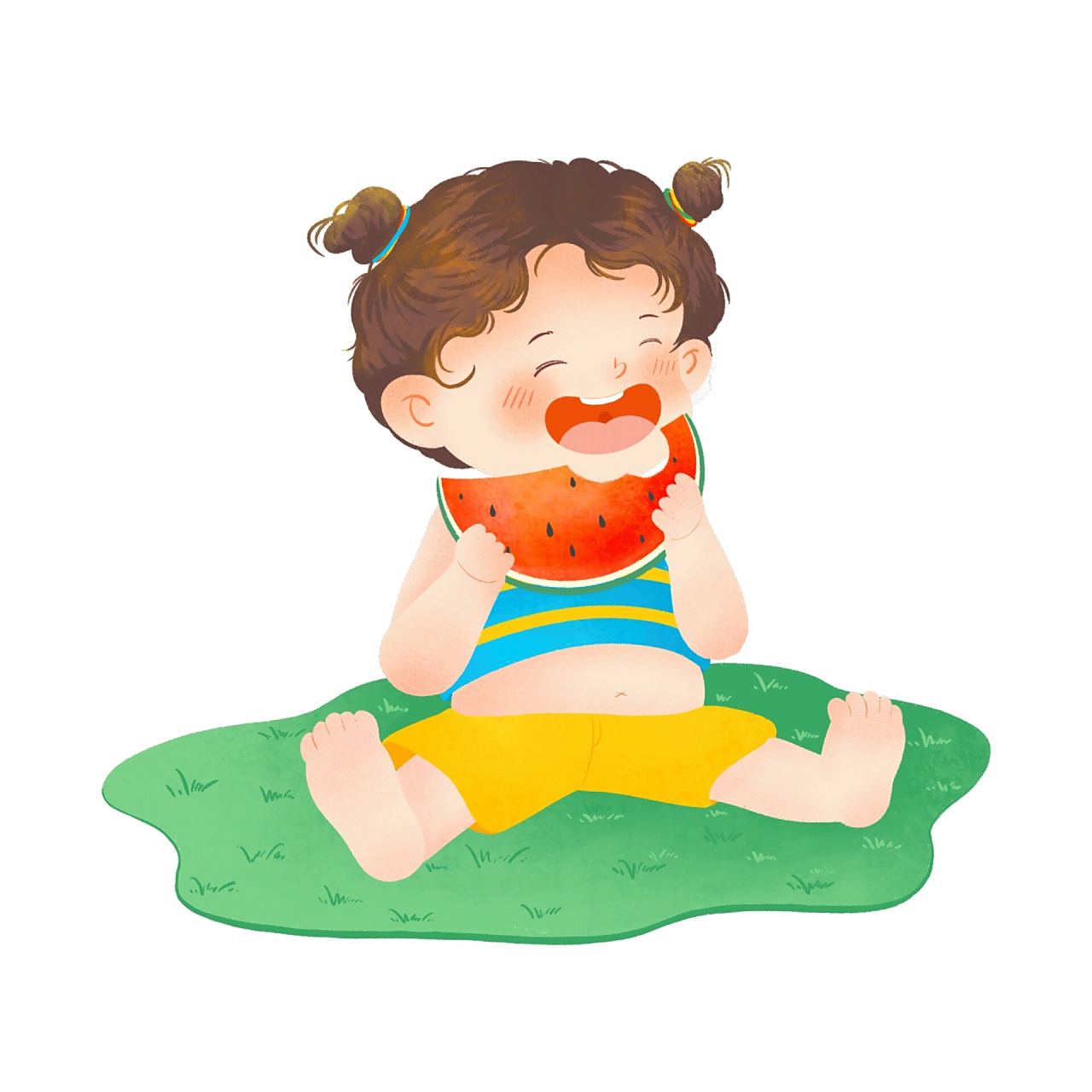 91我爱吃西瓜|卡通吃西瓜插画|免扣素材 立夏,二十四节气中第七个