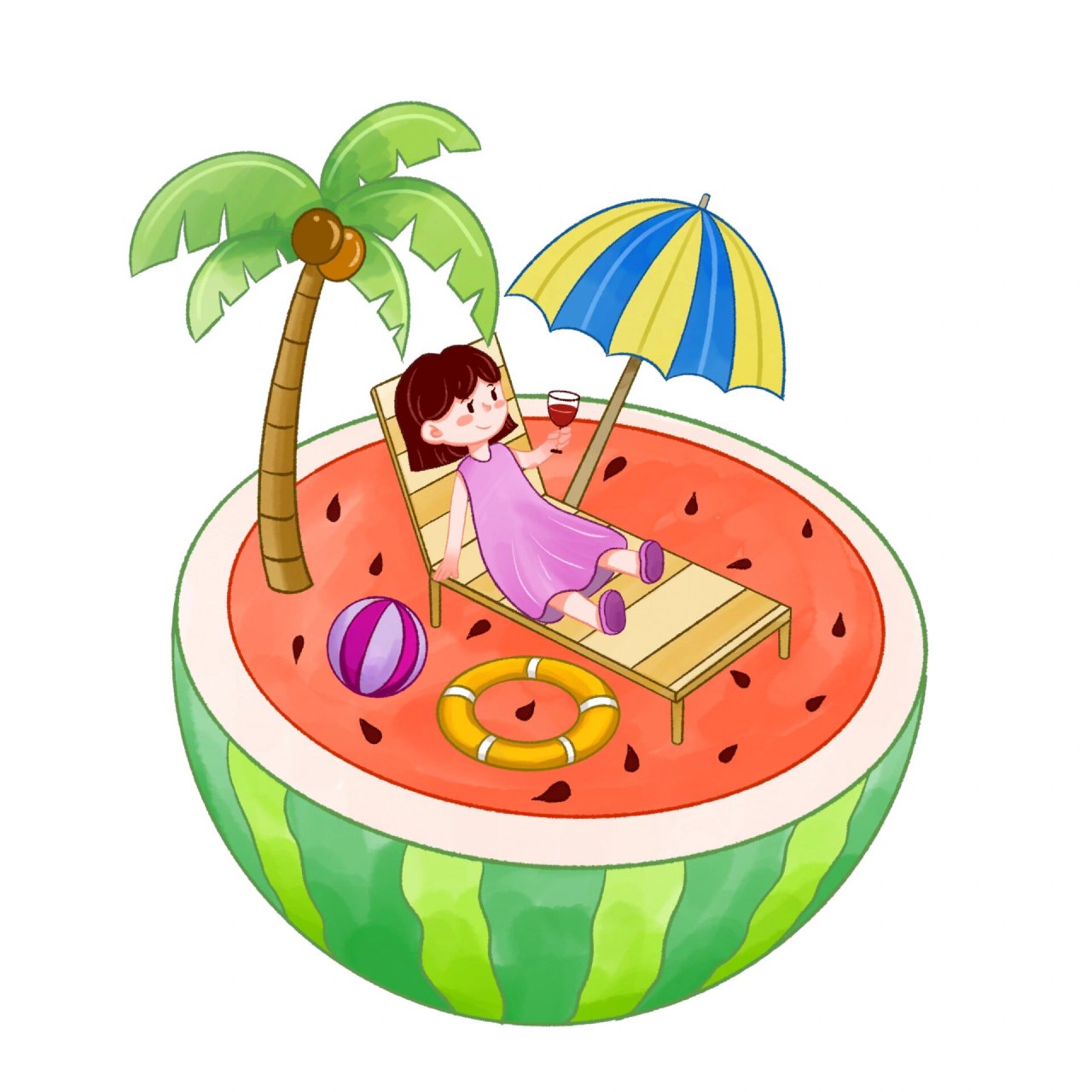 吃西瓜插画|免扣素材 立夏,二十四节气中第七个节气,意味着夏天的开始