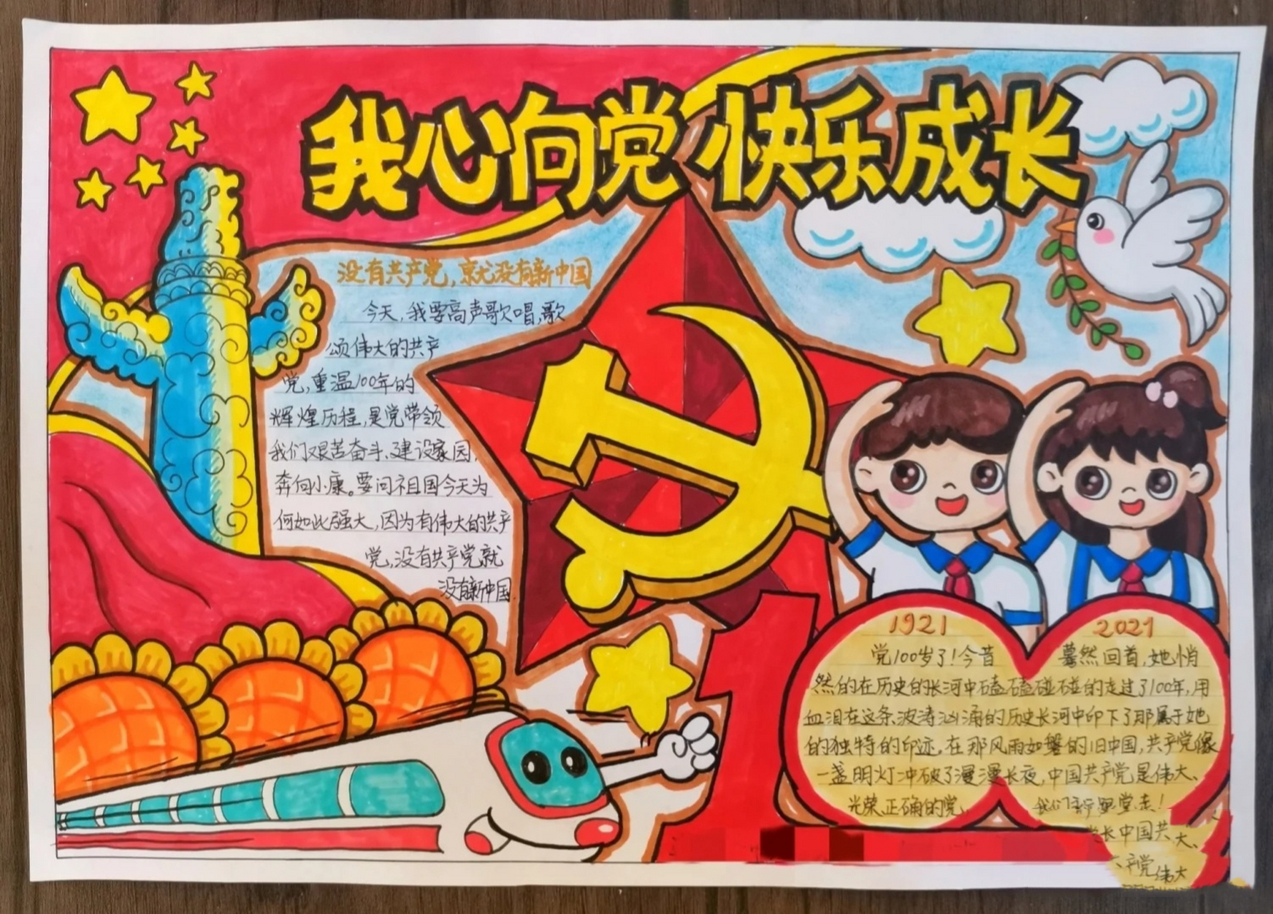 【建党100周年】手抄报 幼儿园给儿子布置的作业,哦不,是给老母亲我