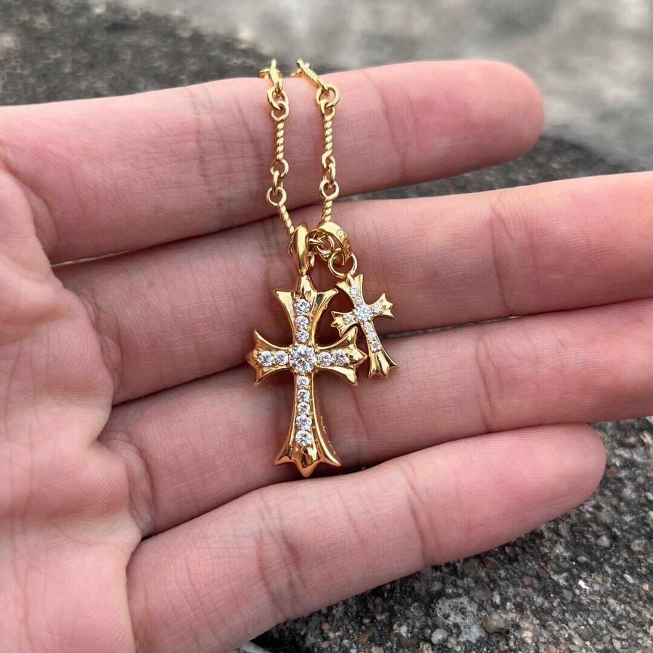 克罗心经典22k金双十字架项链 男女同款 【真金定制】 克罗心22k真金