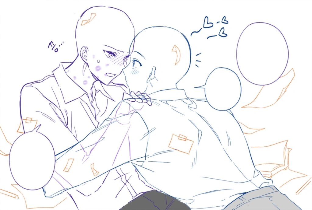 【绘画素材】情侣cp双人互动线稿,模板素材