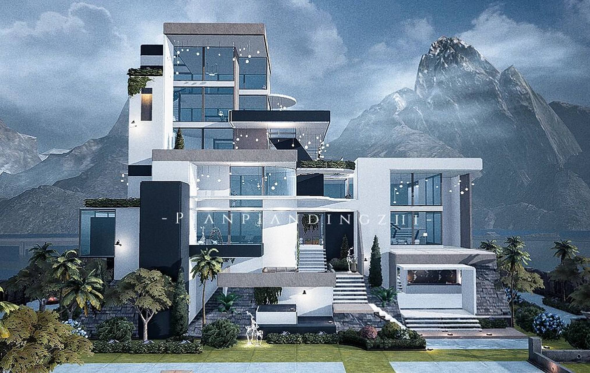 黎明觉醒定制-10庄现代山崖别墅 设计感的山崖别墅,弧形设计让这栋