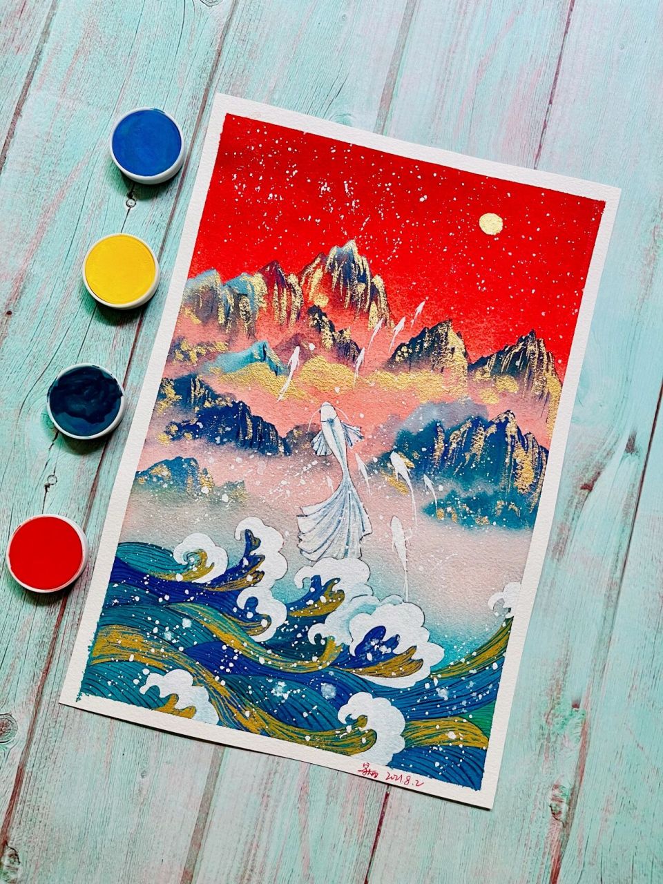 古风水彩插画 国潮来袭 国风 梦幻山川 人菜瘾大 昨天又没能更新,一张