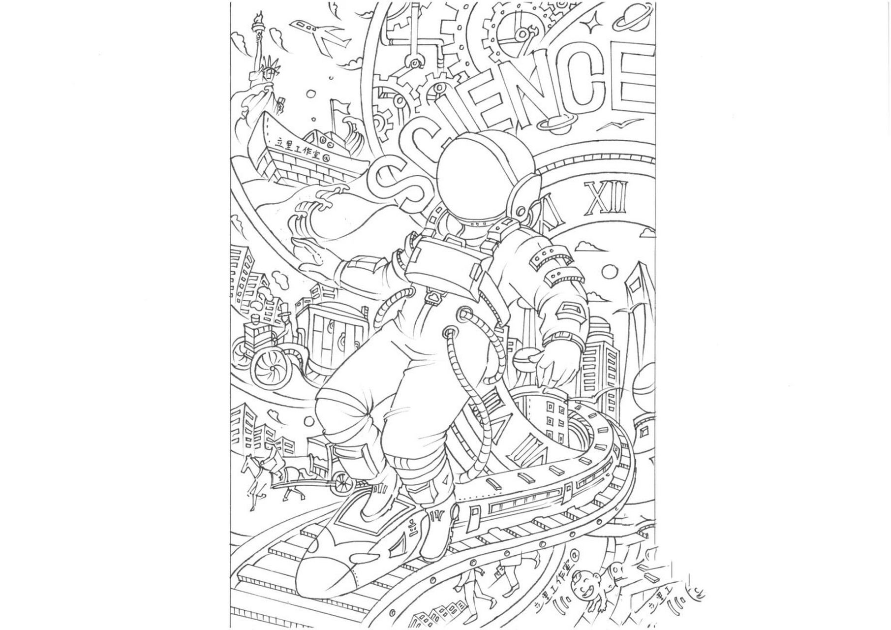 航天-科技题材-马克笔视觉传达创作示范航天 这周立里老师示范的内容