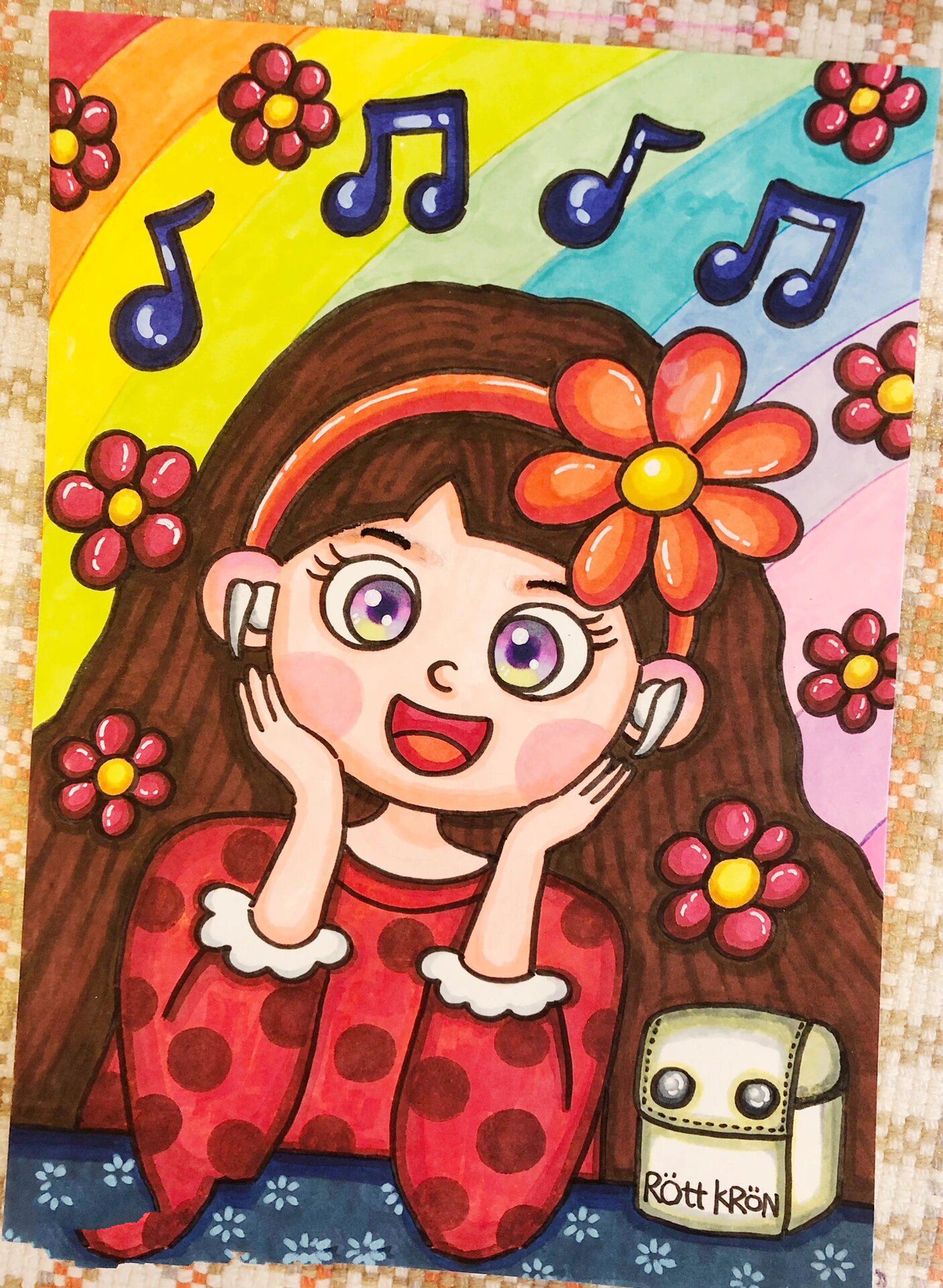 【原创】《听音乐的小姑娘》马克笔画儿童创意画