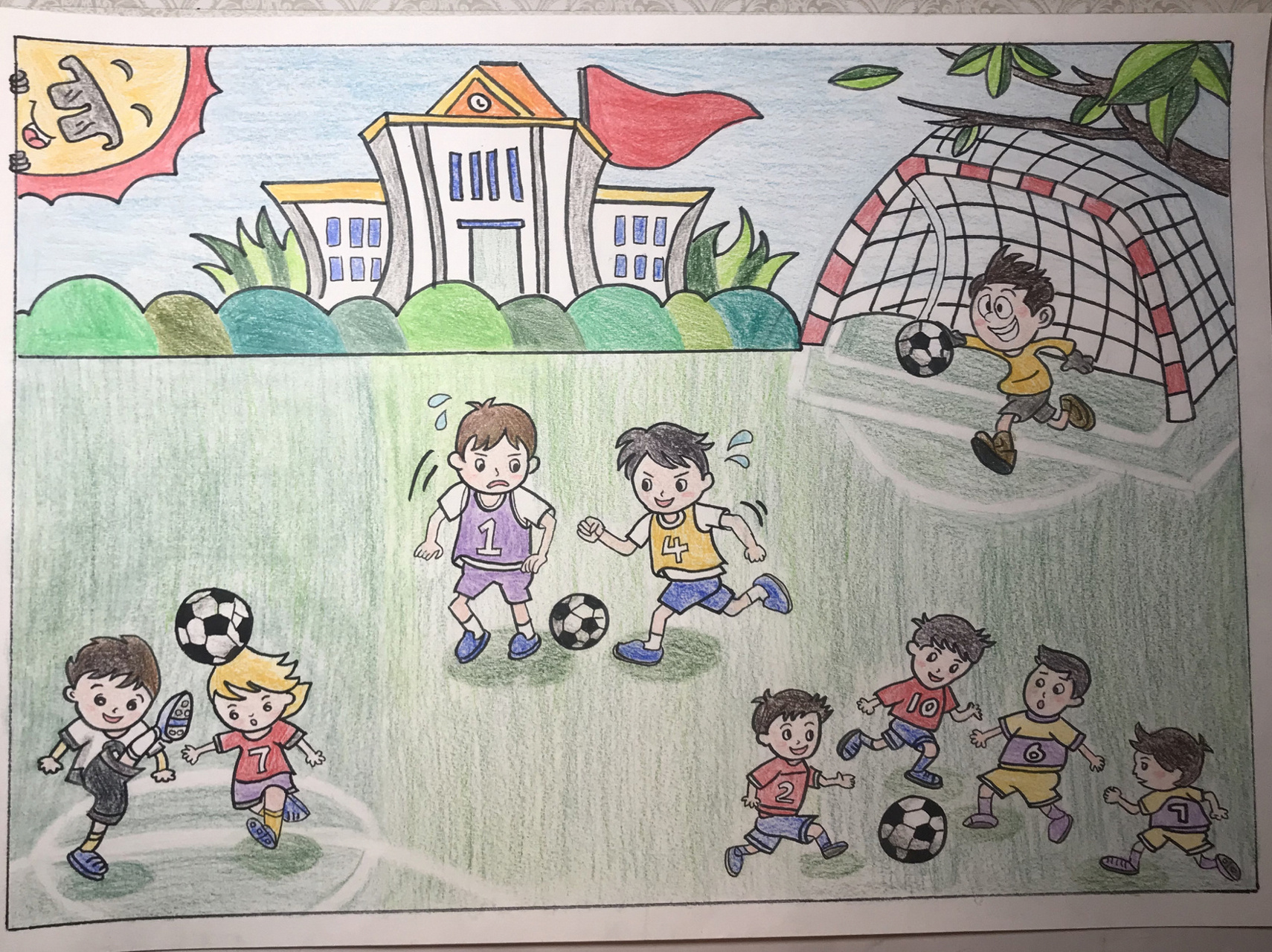 自己画的快乐足球绘画a3(包括过程)