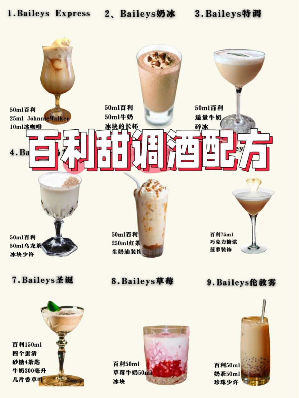 私藏调酒合集|百利甜超全配方女生微醺甜酒 991.