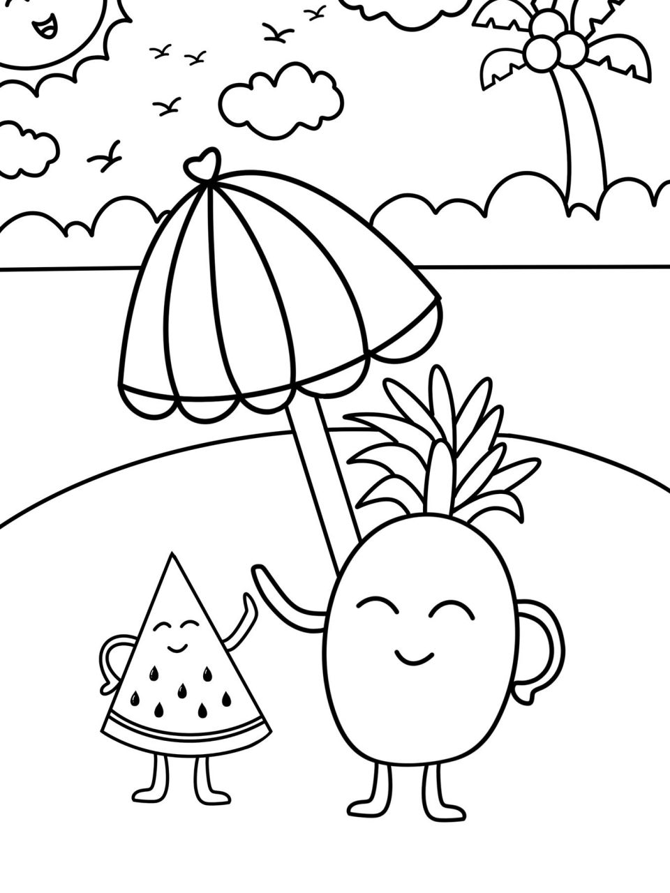 沙滩9215西瓜菠萝95主题创意画简笔画儿童画 #创意美术儿童画