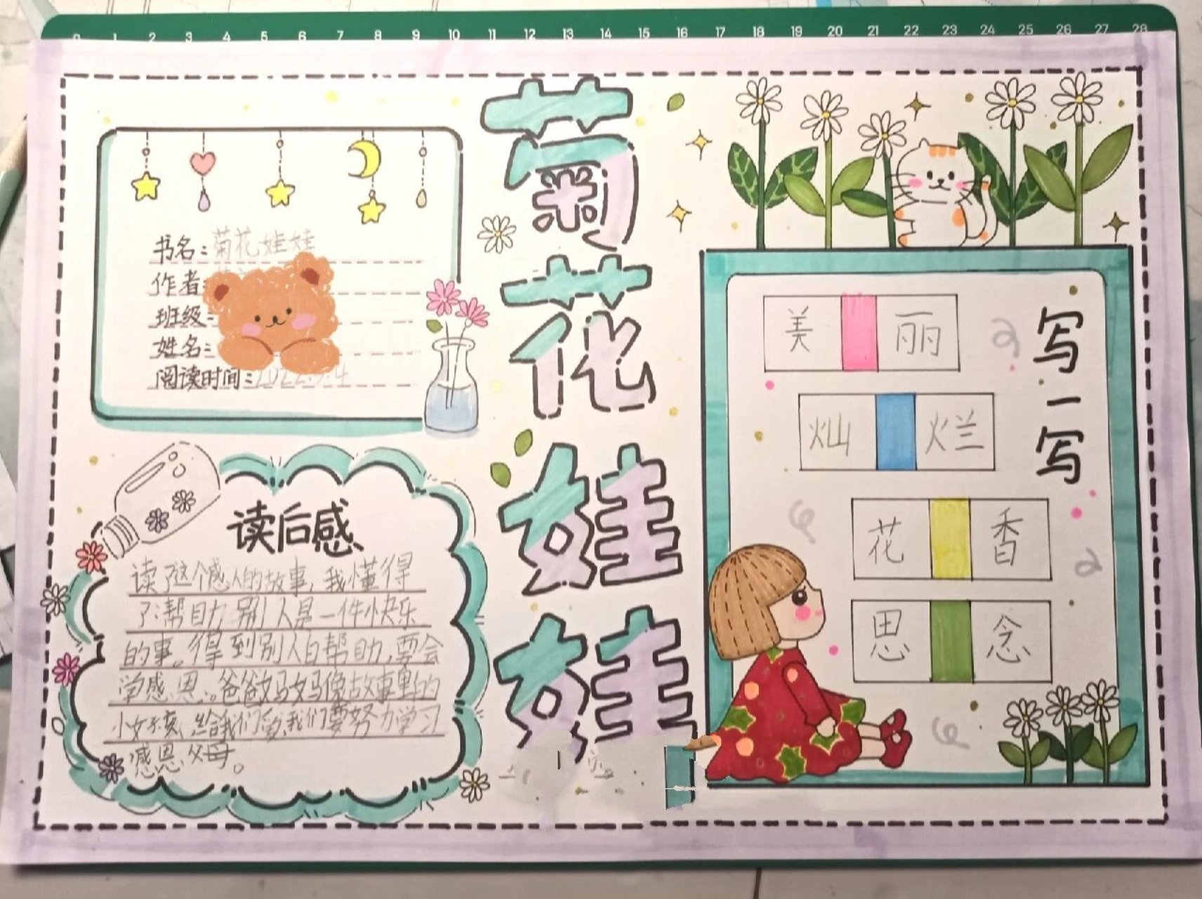 《菊花娃娃》手抄报读书卡 第三轮的绘本手抄报来喽.