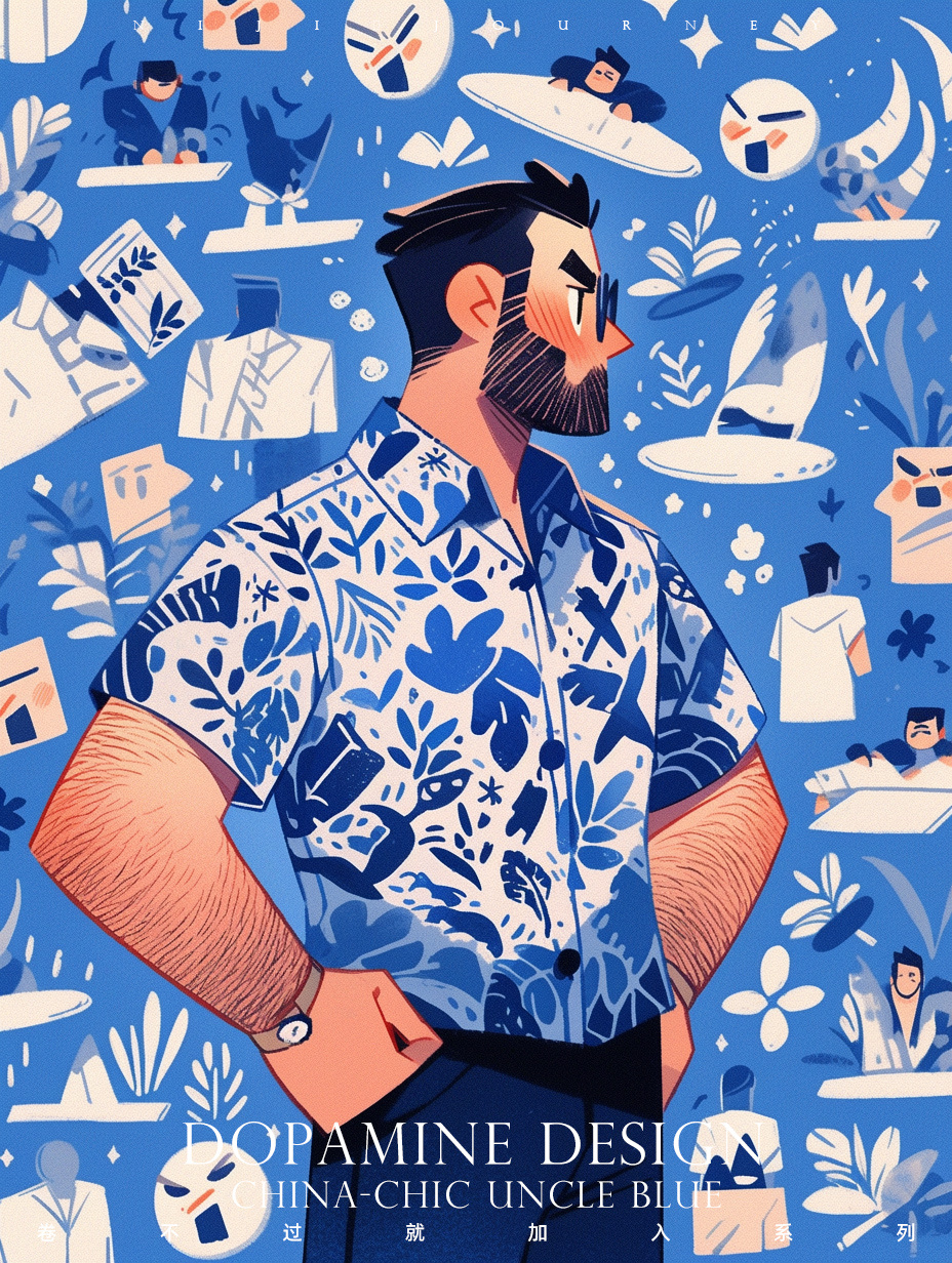 多巴胺大叔头像丨雅痞潮酷丨蓝色系 夏天到了,大叔老了, 他不但没有剃