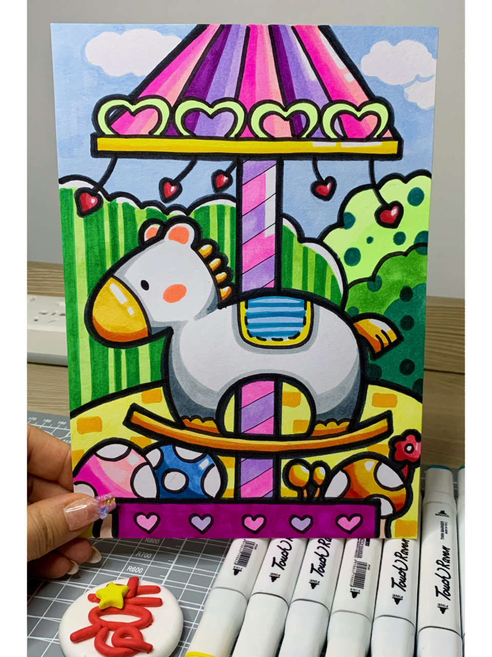 【旋转木马】图片版卡通儿童画简笔画附色号