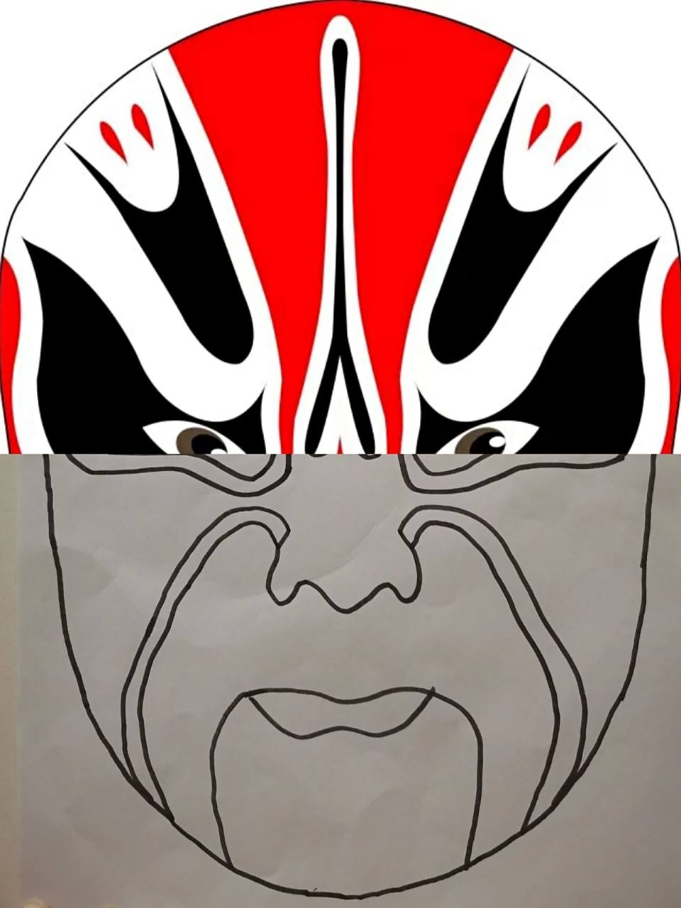 最近环球主题活动,就有川剧变脸,脸谱找不到黑白简笔画,就透过光描