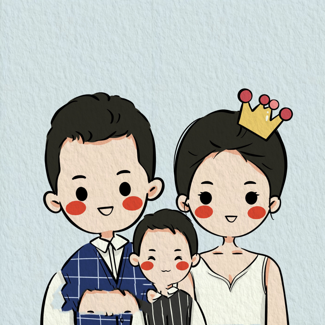 幸福的一家三口9869996996 全家福手绘头像 超级好看