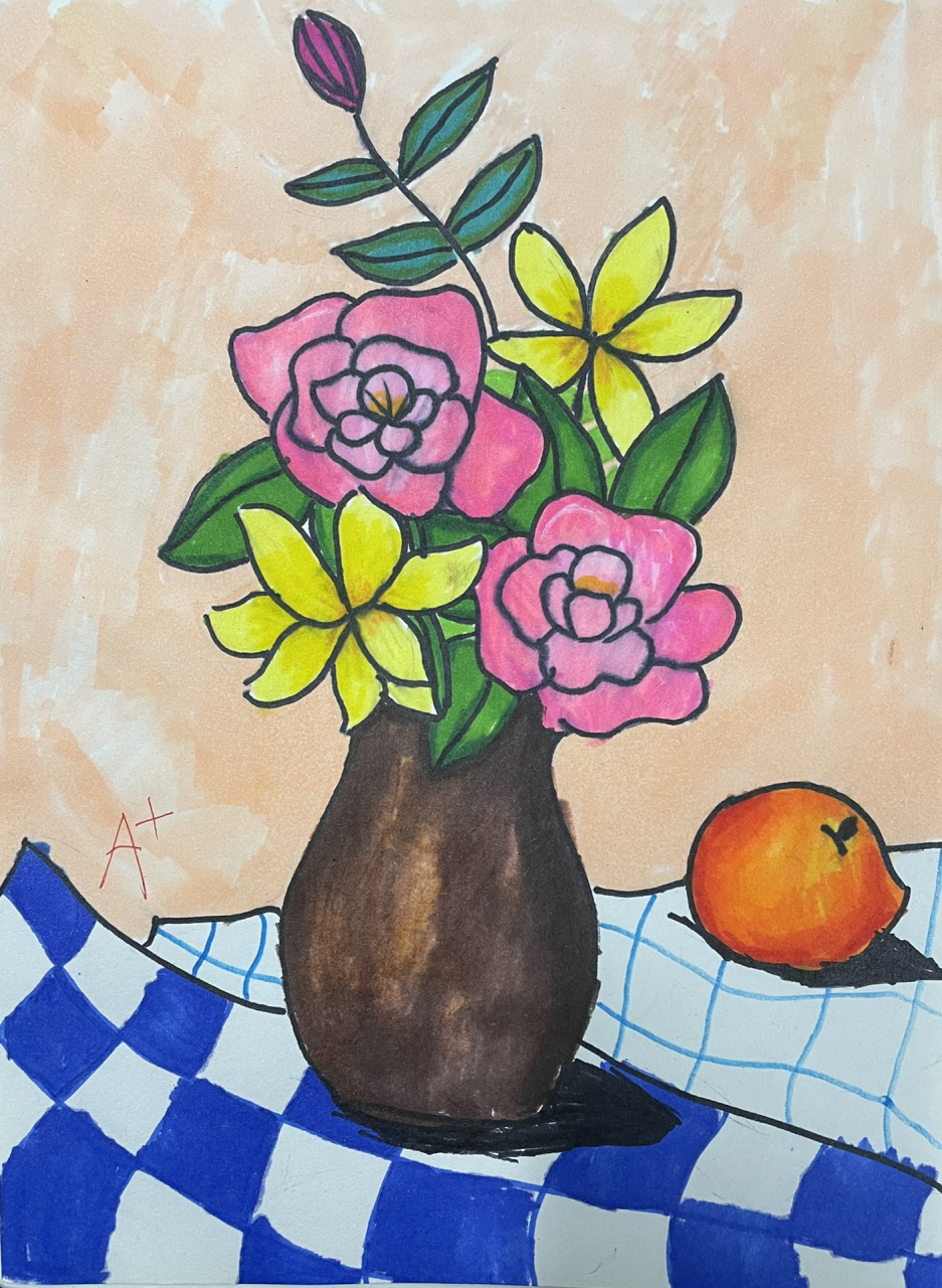 湘美版小学美术六年级《瓶花与水果》 学生随堂作业🖌️🖌️