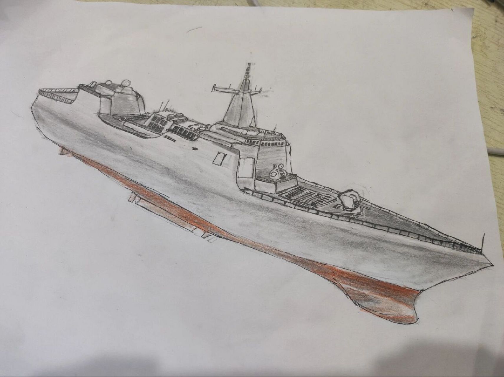 055导弹驱逐舰简笔画 战舰简笔画 第一次画战舰,不喜勿喷