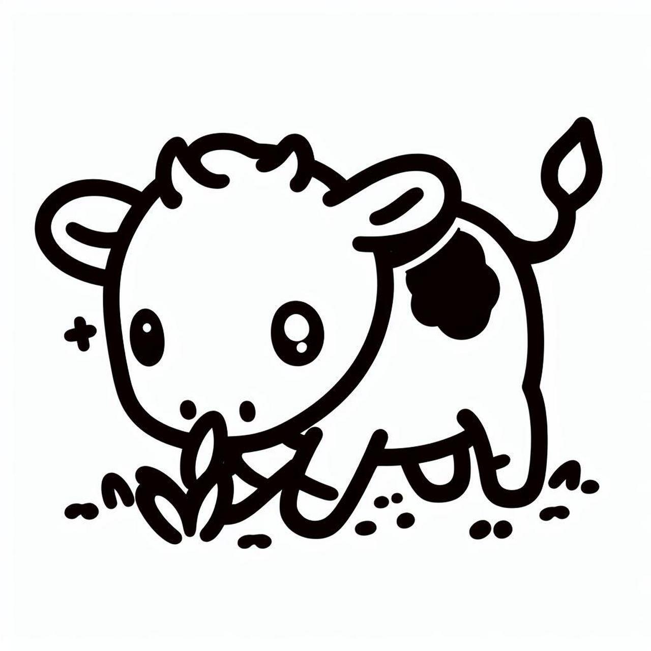 给女儿的涂色简笔画 - 爱吃草的小牛 打印出来涂色