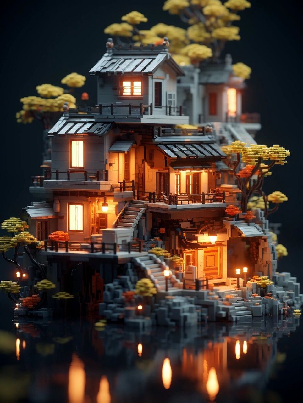 midjourneyi乐高积木风格小房子 小朋友很喜欢乐高,一组用乐高建出来