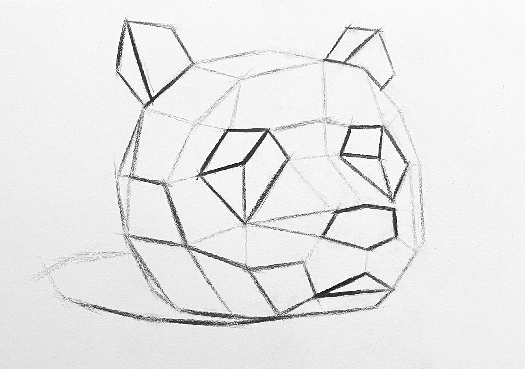 熊猫面具步骤(几何体阶段的创意素描) 虽然划分为静物一类,但实则在