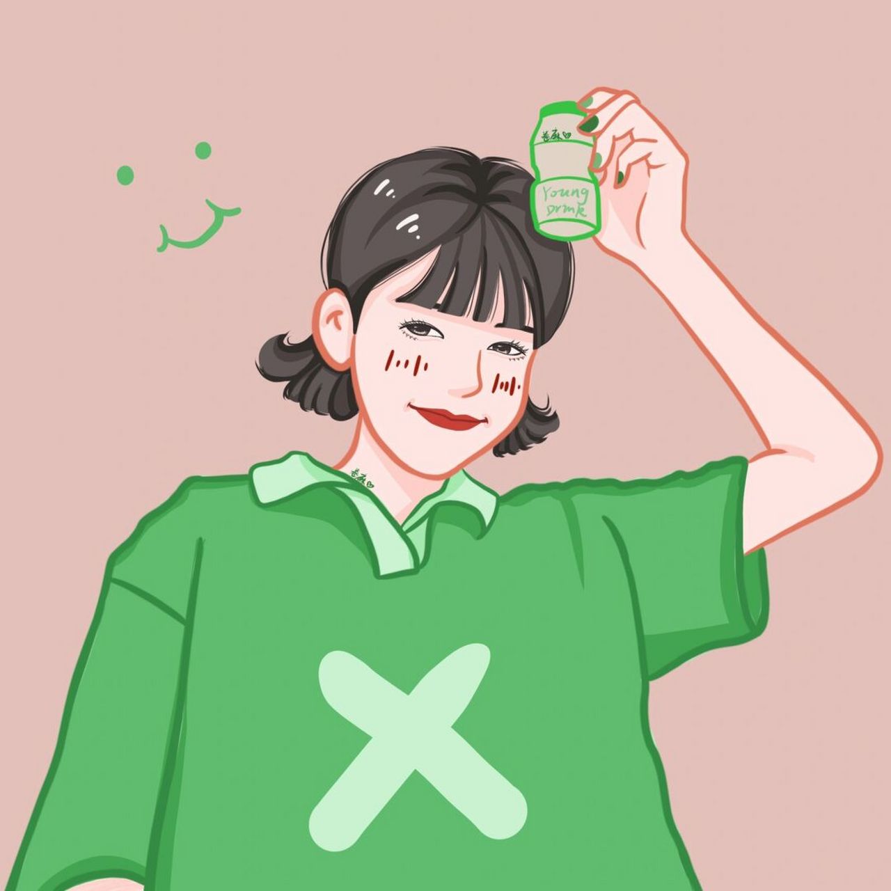 插画 | 情侣头像 | 拿养乐多的情侣 97图片可做个人头像,个人壁纸