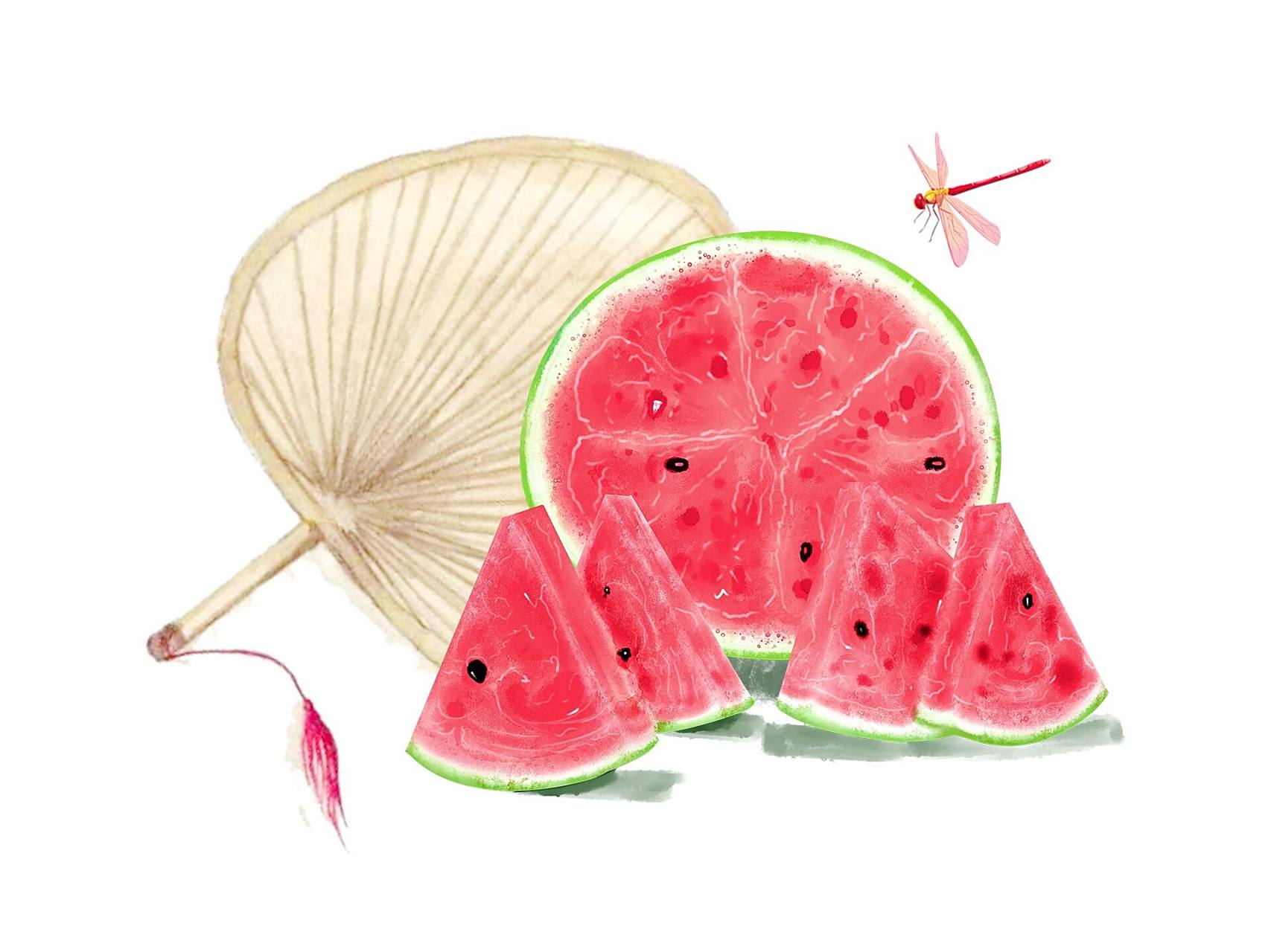 卡通西瓜素材【免抠】91 91今日分享 	 91红色手绘卡通西瓜蒲扇