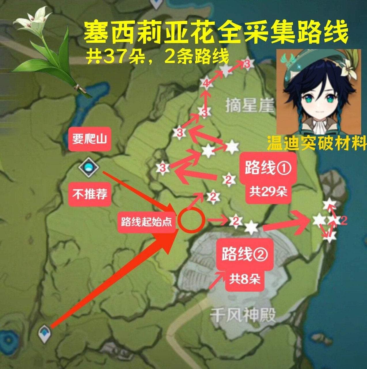 原神塞西莉亚花采集路线攻略       大家好,今天给大家带来塞西莉亚花