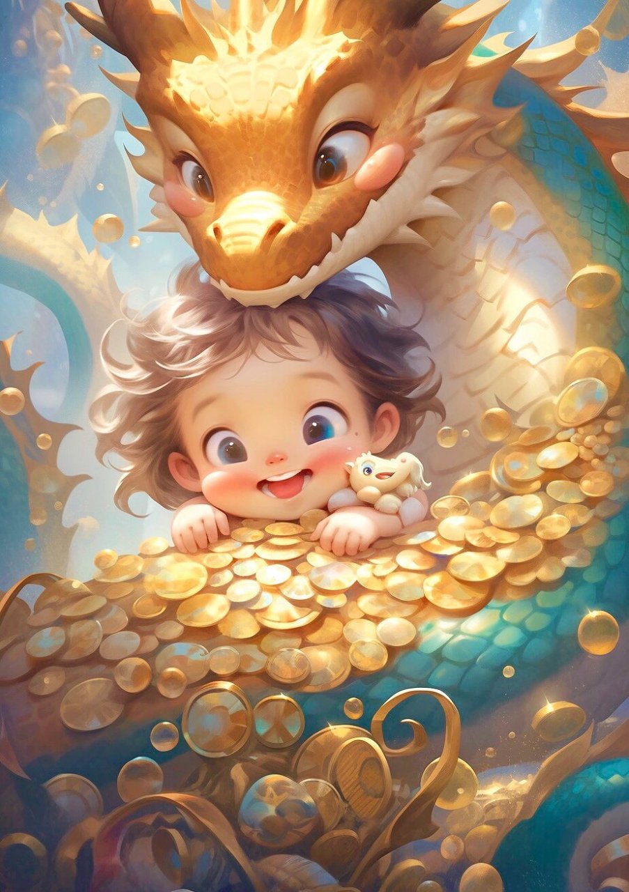 龙宝宝——泼天富贵龙宝宝 金秋十月,怎么少的了金呢,画一组泼天的