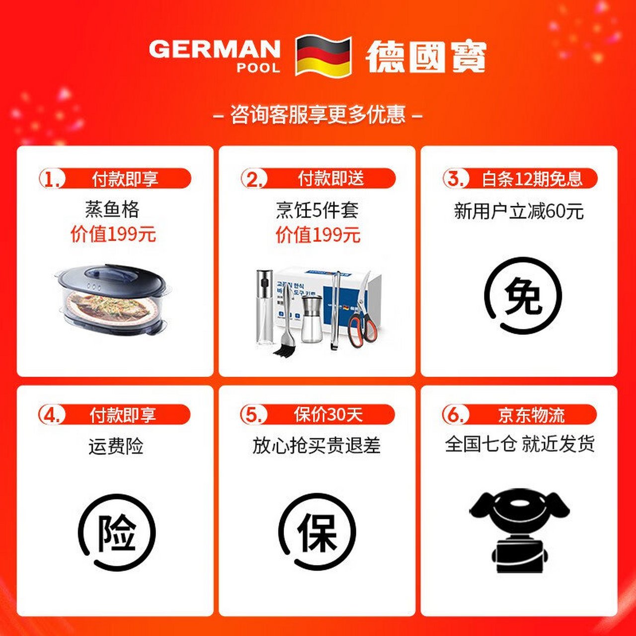 德国宝(german pool) 电蒸锅三层大容量智能蒸汽锅家用快速多功能电热