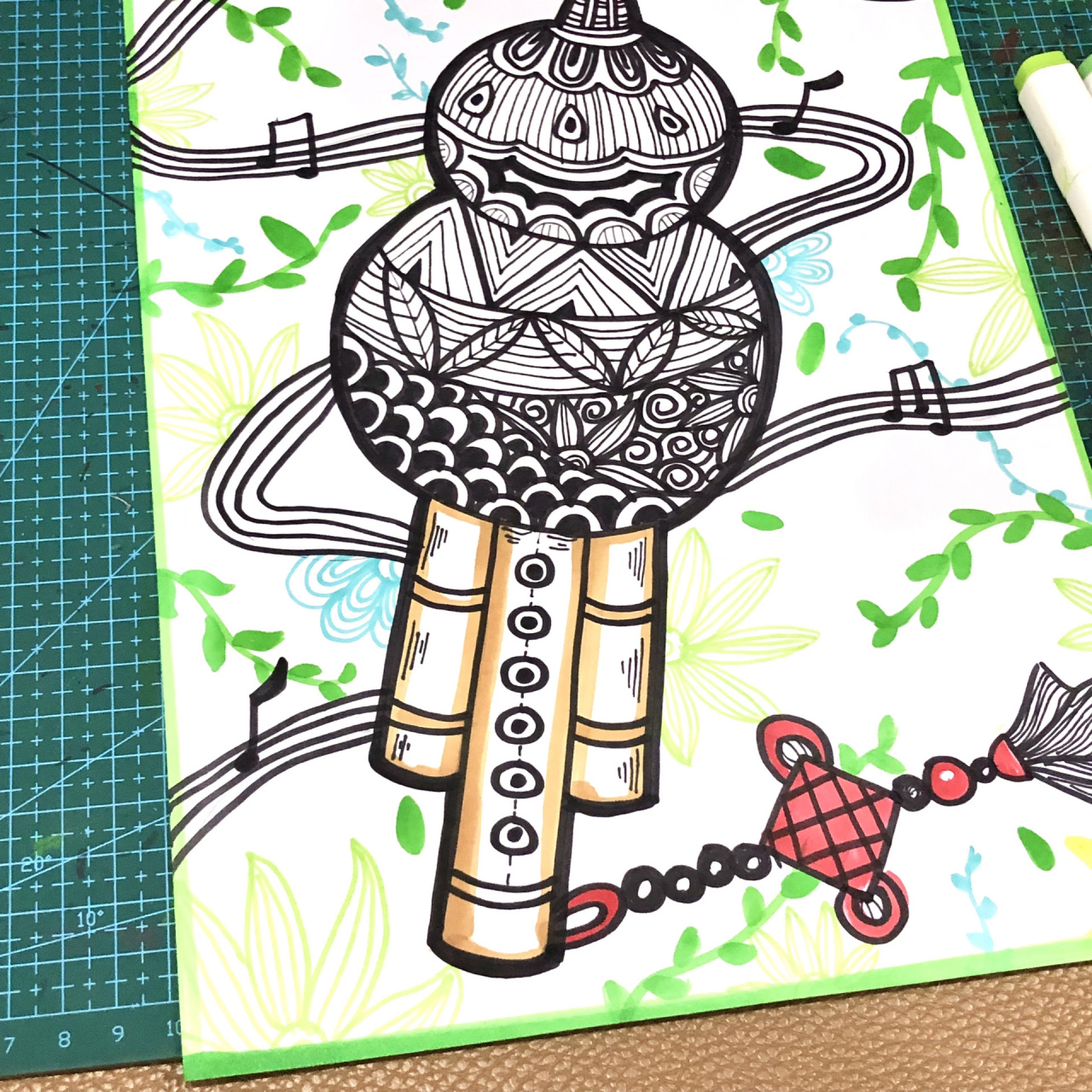 儿童创意画——《葫芦丝》 这画风是我喜欢的哈哈哈 有点意境 小朋友