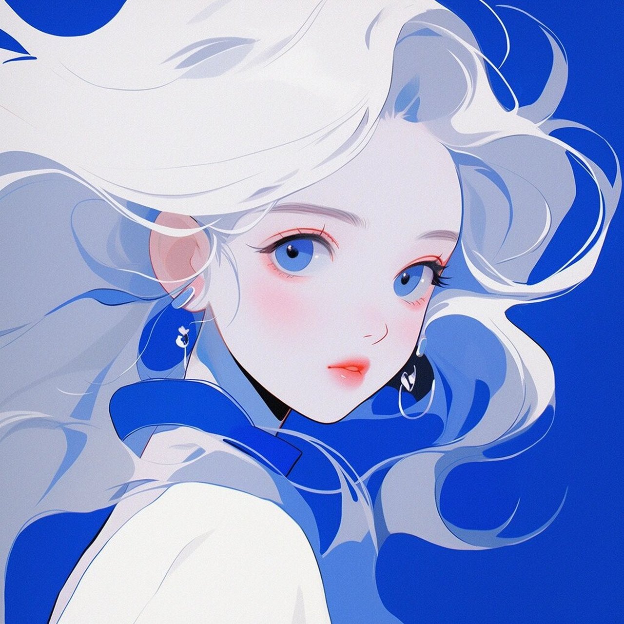 克莱因蓝女生头像 简约扁平风蓝色女生头像