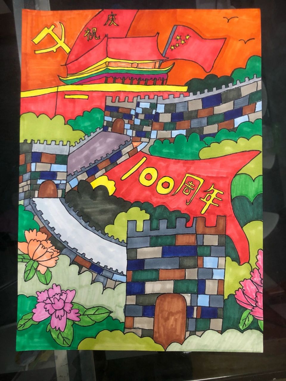 童心向党简笔画 刚好适合今年建党100周年 小孩子画的话也不难只要一