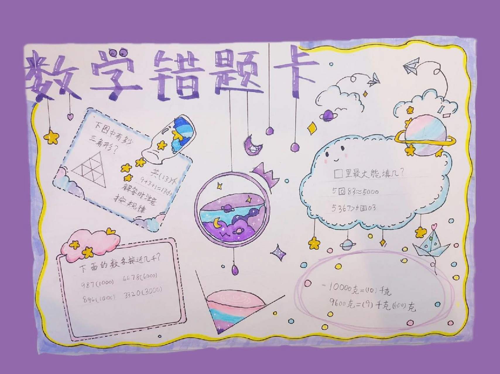 数学错题卡小学生三年级手抄报错题整理 小朋友画的,也不知道有没有