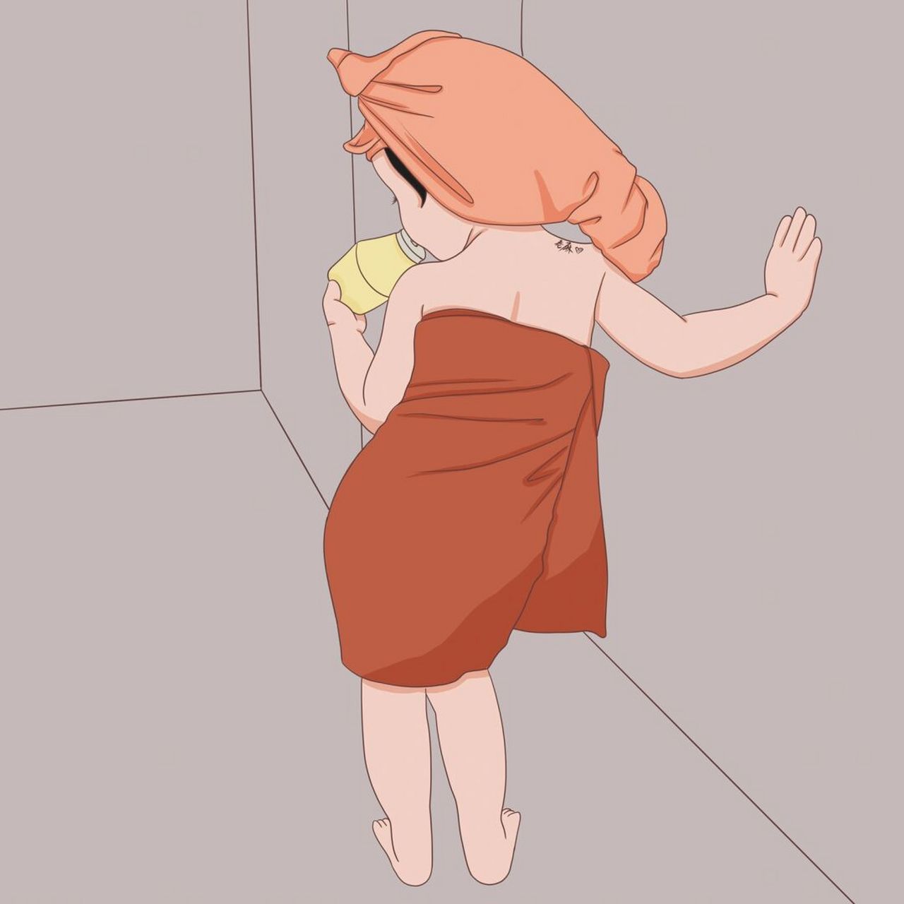 插画 | 头像 | 穿浴袍喝牛奶的小女孩 图片可做个人头像,个人壁纸