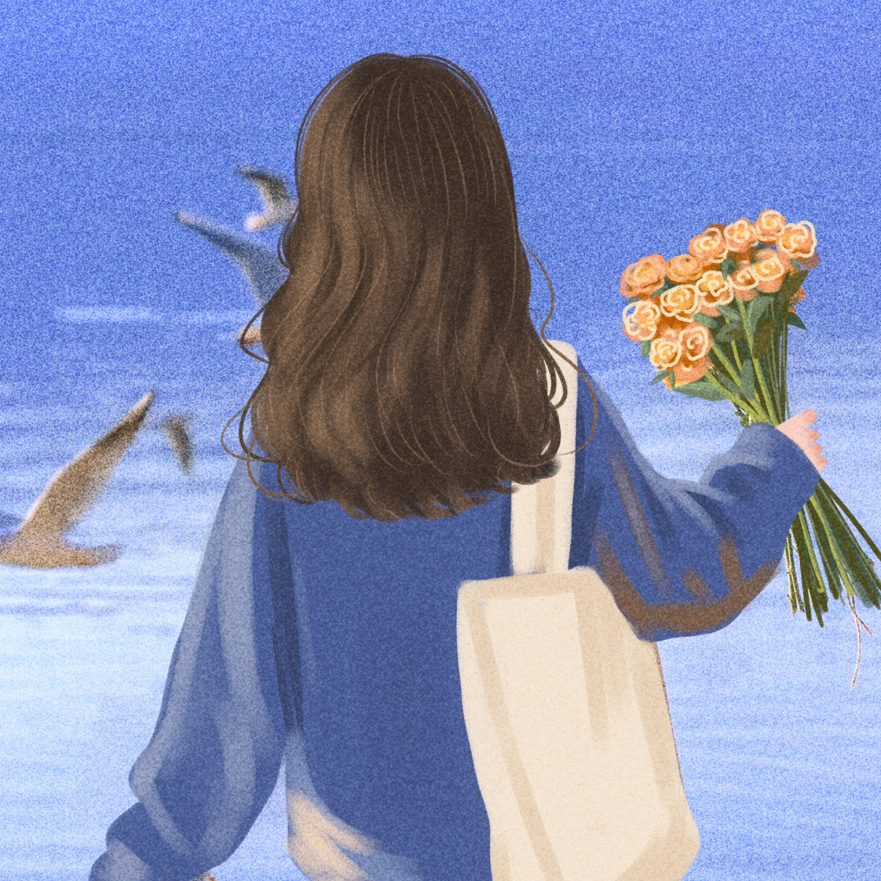 手绘女生多张背影图|无水印分享|96送给大家 愿生活不太拥挤,愿美好