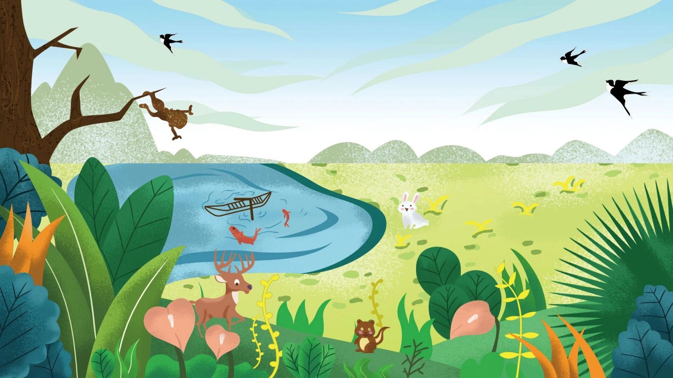 原创小清新插画风春分横屏展板|背景图 90哈喽,各位宝子好 99我是