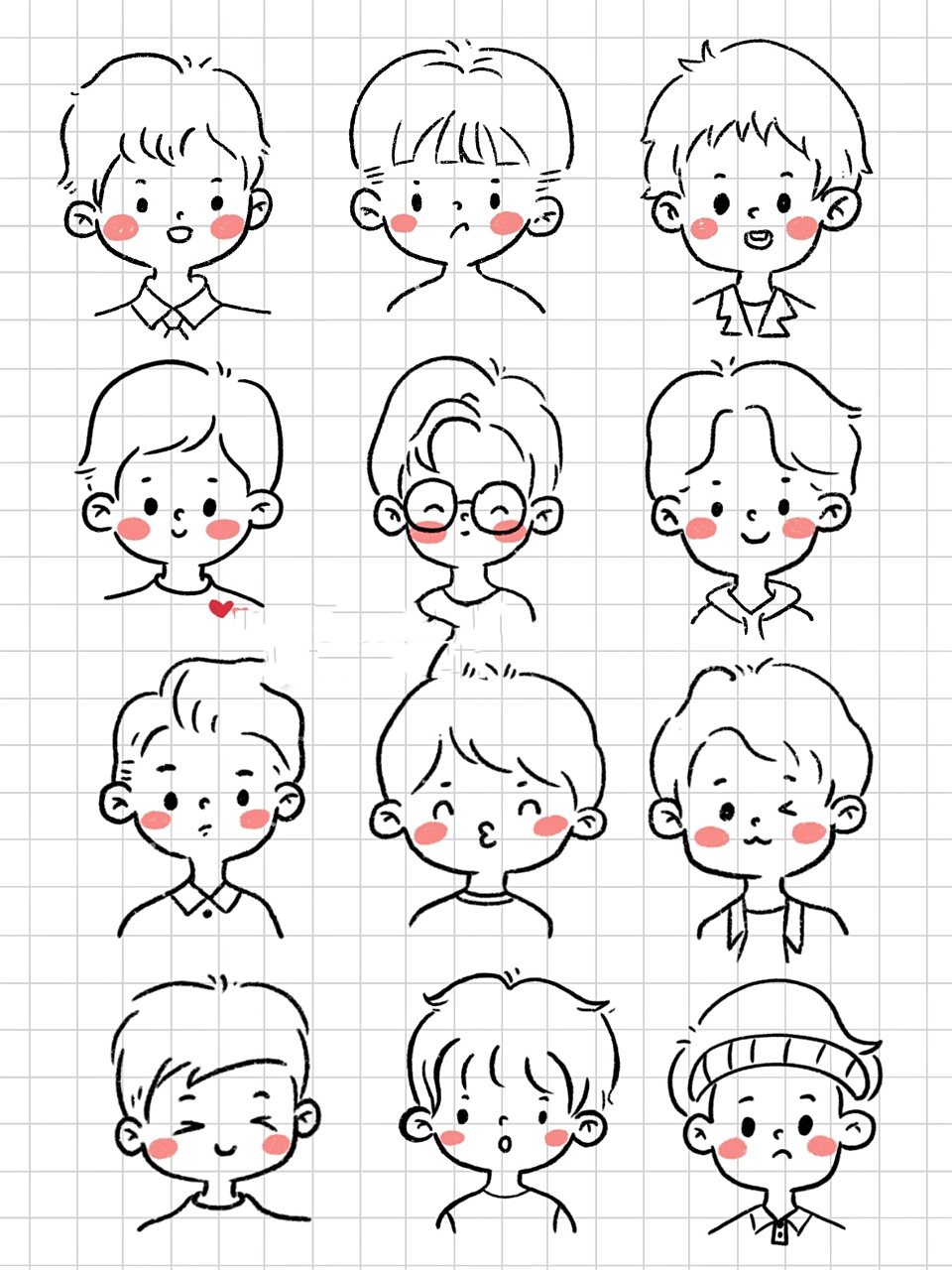 简笔画| 超可爱简单小男生人物头像简笔画 可爱男生系列 你也一起来画