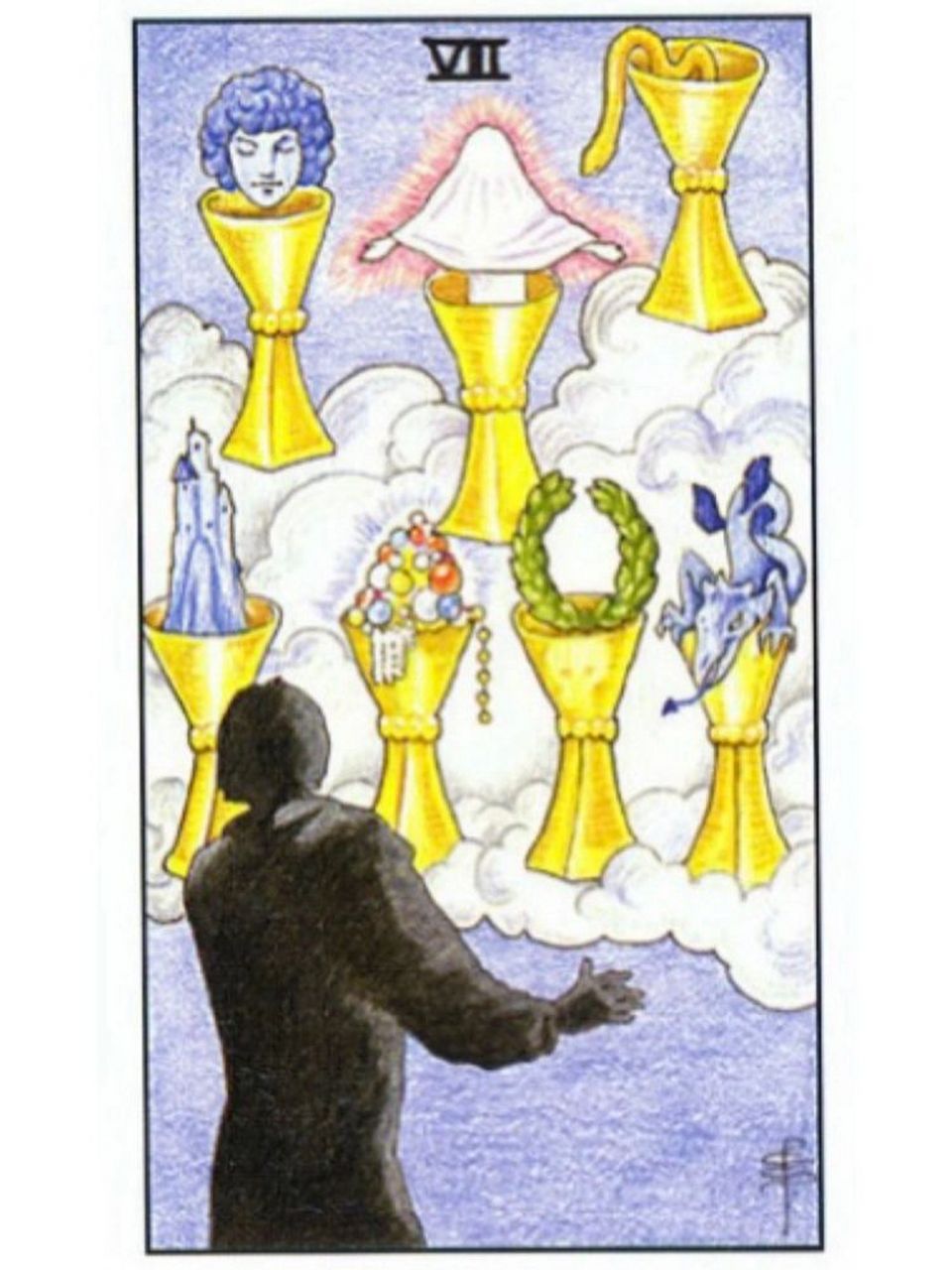 96每日塔罗 圣杯七·正位 幸运颜色:09 幸运数字:51566 today