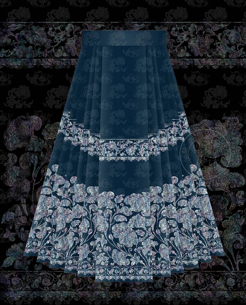 莲花纹马面裙设计稿 汉服设计 没发出来已经被秒了… 喜欢的宝继续