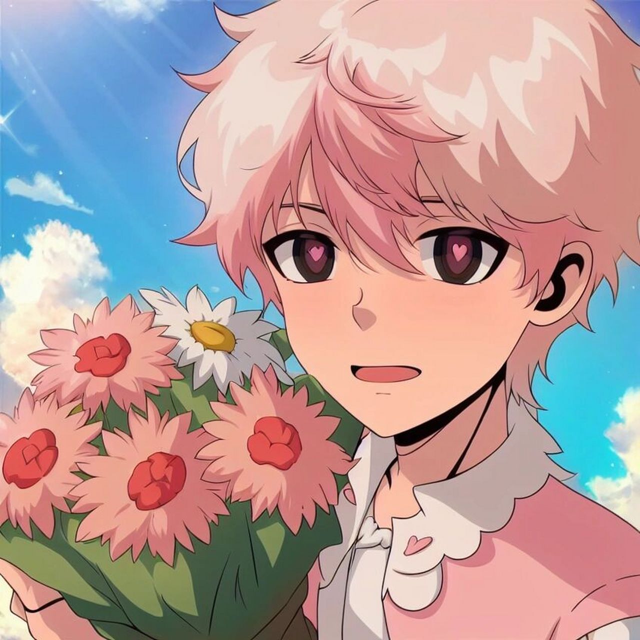 鲜花治愈系男生动漫头像p1