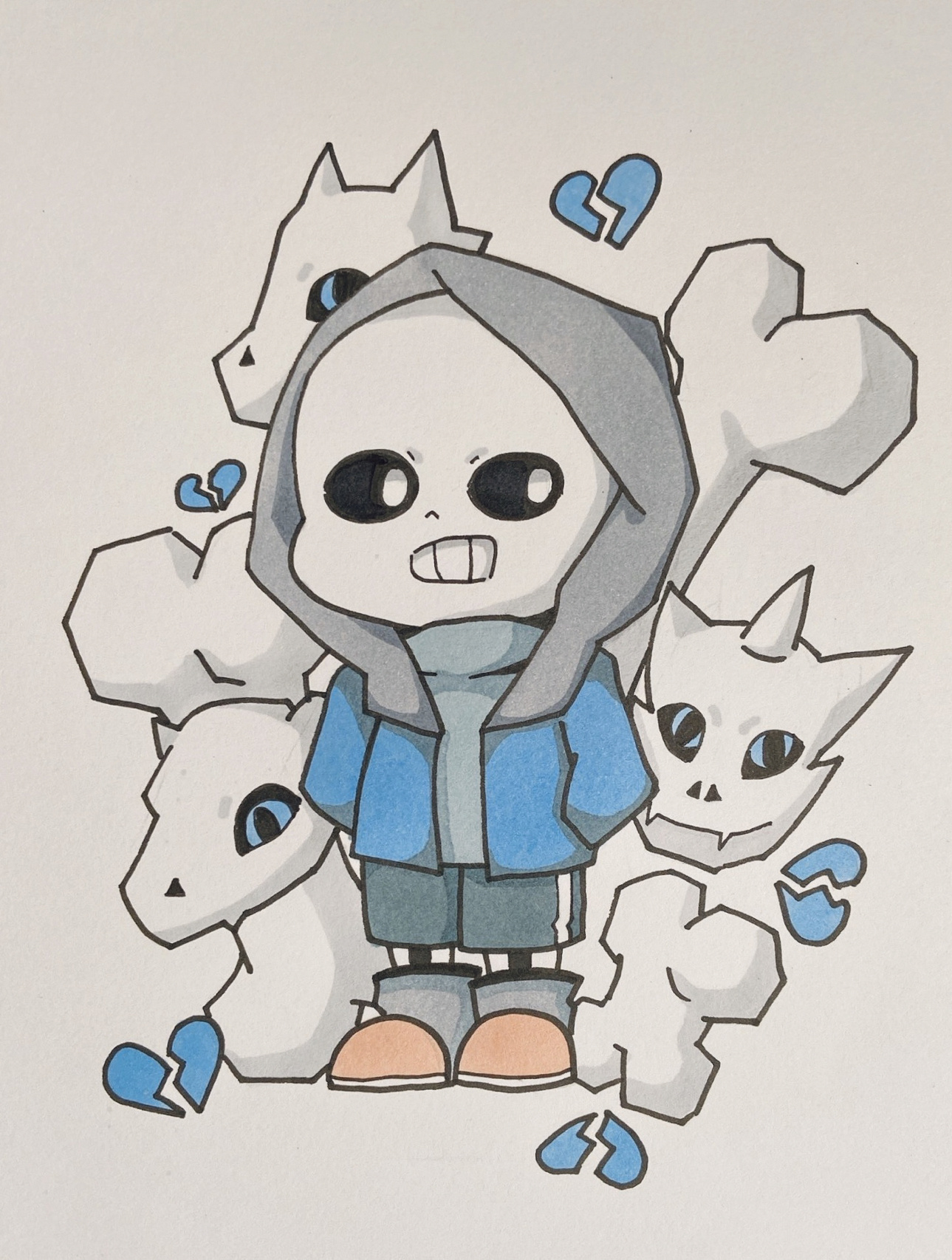 小骷髅sans手绘卡通q版人物男生动漫游戏 可爱的骨头