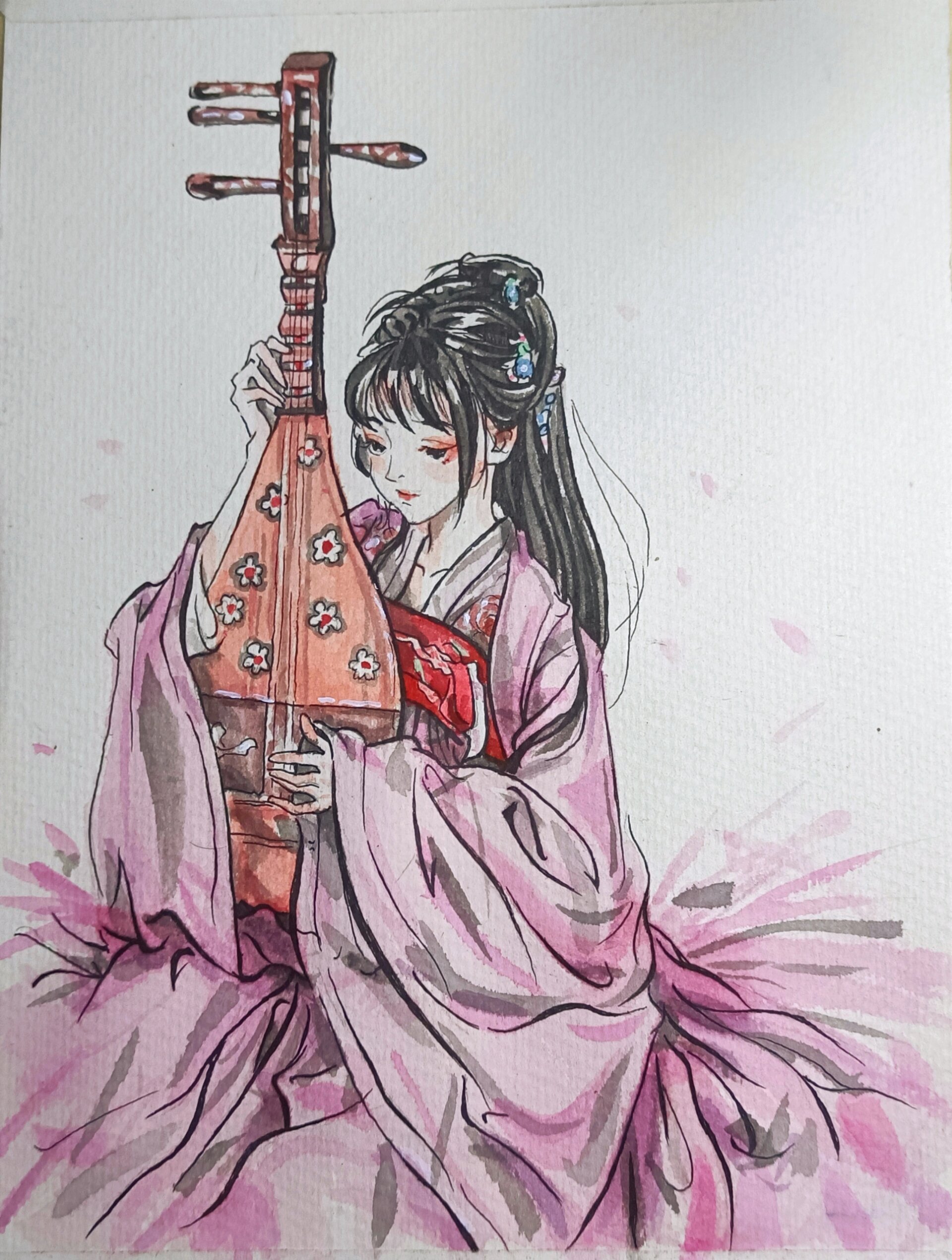 犹抱琵琶半遮面 古风水彩 水墨