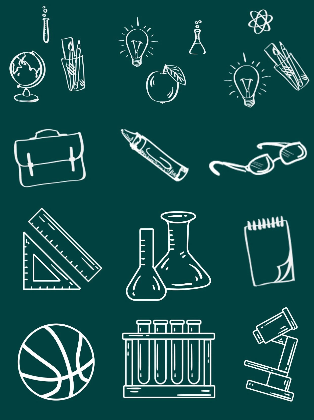 开学季手绘98粉笔画|简笔画线稿免扣素材