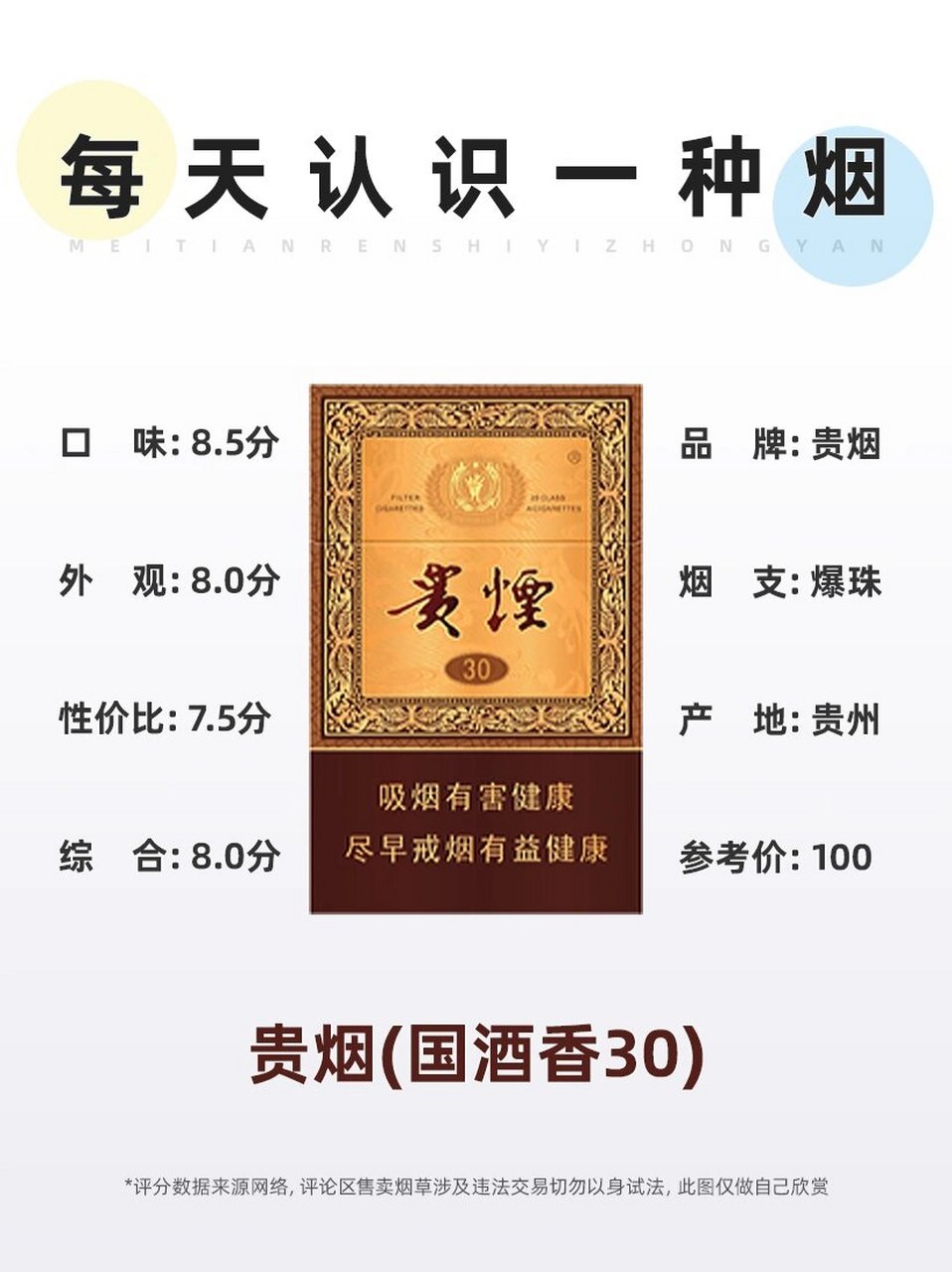 一种烟～贵烟(国酒香30) 贵烟(国酒香30)是一款独特而高档的细支香烟