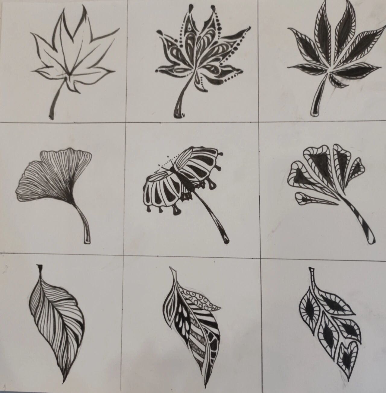 树叶的变形画 银杏叶枫叶和不知名一种叶子的创意变形